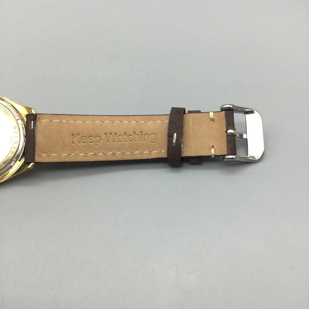 Vintage Bulova Accutron Tuning Fork Mens Watch 34mm 10K RGP Brown Leather Band